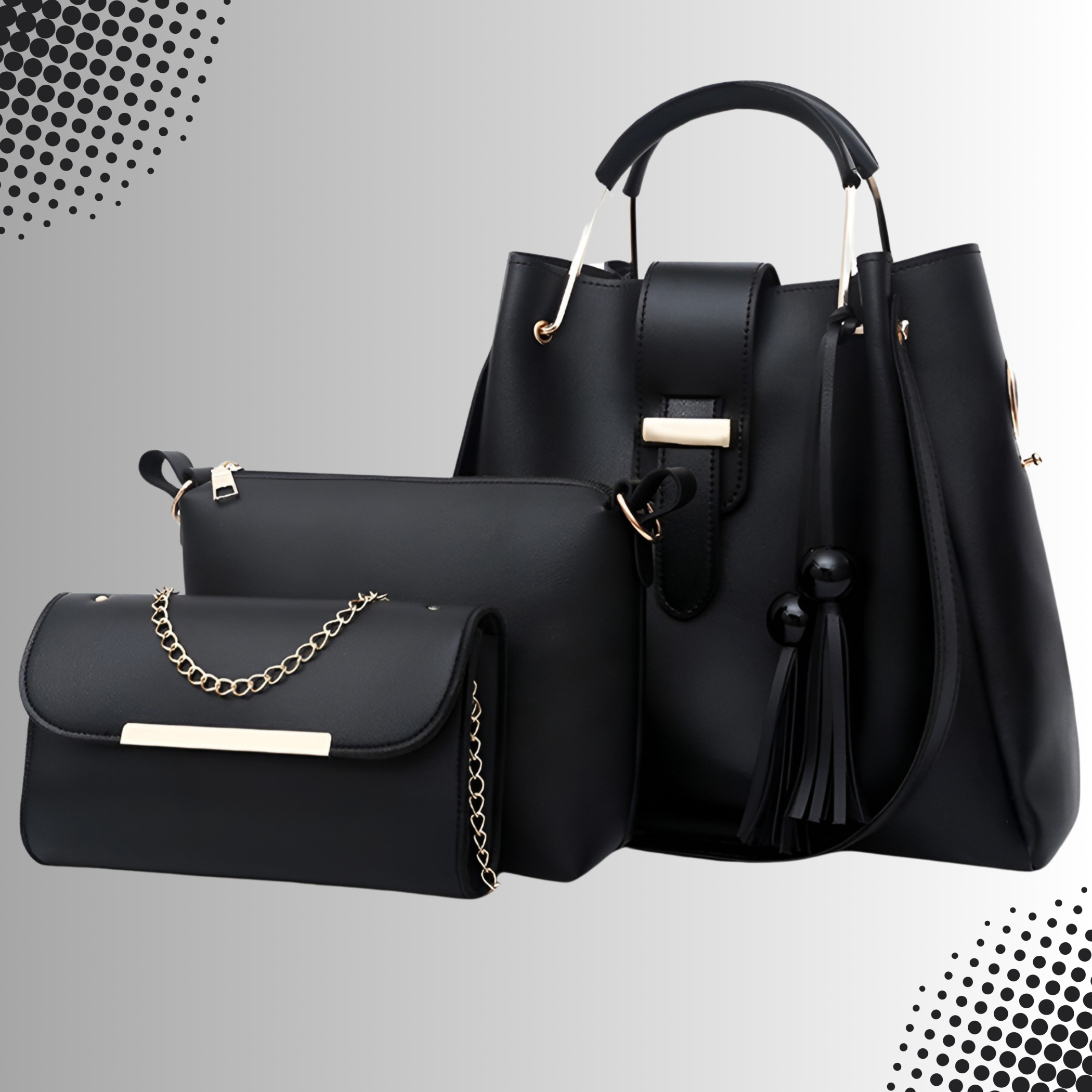 Ladies Handbag Set 3-Piece PU Leather Tote Shoulder Crossbody Bag with Wallet Large Capacity Stylish Fashionable Gift for Women Girls