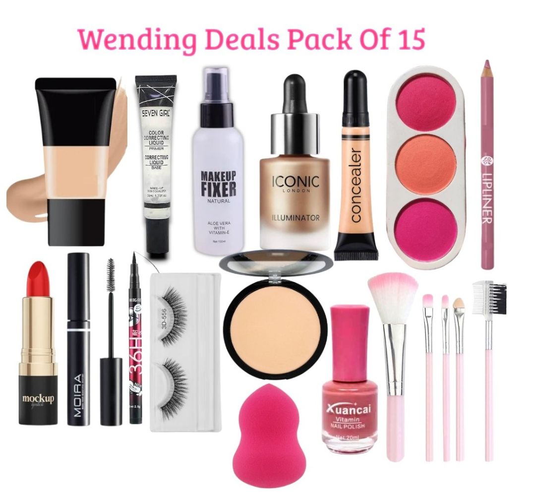 Wedding Makeup Deals High Quality Party /Daily Makeup Pack of 15 Products  +Foundation + Concealer + Fixer + Powder