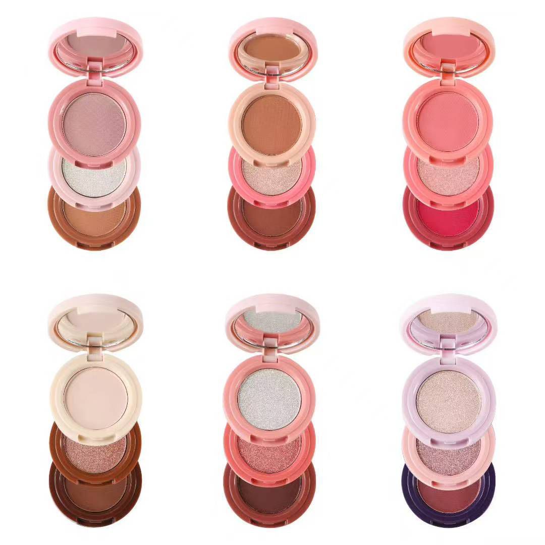 New 3 In 1 Matte Highlighter Blush Palette Pearly Blush Shiny Eyeshadow Multifunctional Face Makeup Palette Female Cosmetics