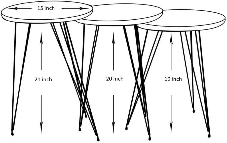 1 Pcs / Set of 3 Round Coffee Table HIGH Gloss Nesting End Tables - Round Wood Stacking Coffee Side Accent Tables with Metal Legs for Living Room, Home Office, Nightstands for Bedroom, Sturdy Easy Assembly - 3 Piece Modern Nesting Table Living Room