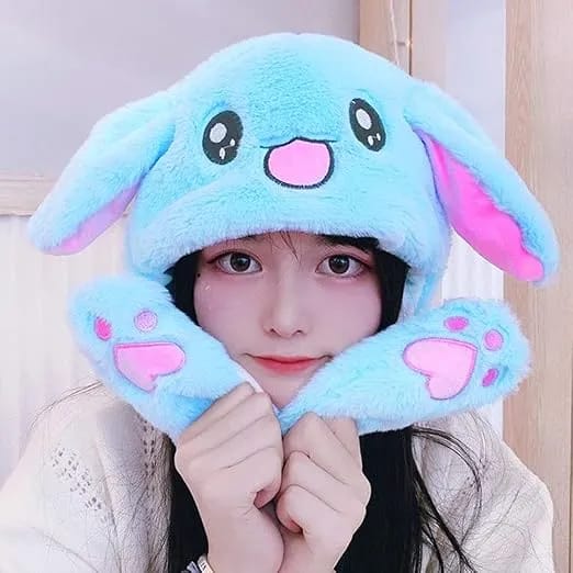 Bunny Hat Moving Ears – Plush Rabbit Hat – Press Paw to Move Ears – Cute Funny Bunny Cap with Animated Ears – Soft Plush Winter Hat for Women, Girls & Kids – Cosplay, Birthday Gift, Party & Photography Accessories