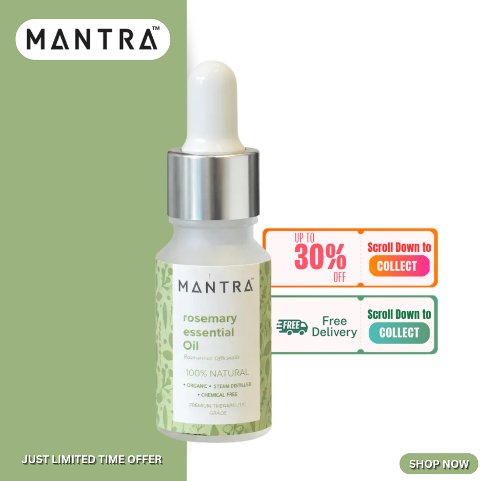 Mantra Rosemary Essential Oil for Hair Growth 10ml – Pure Natural Hair Oil for Hair Fall Control, Beard Growth & Scalp Treatment