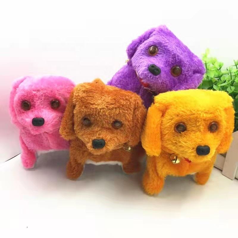 1pcs Cartoon Walking Barking Puppy Dog Plush Toy Flash Eyes Battery Operated Multicolor