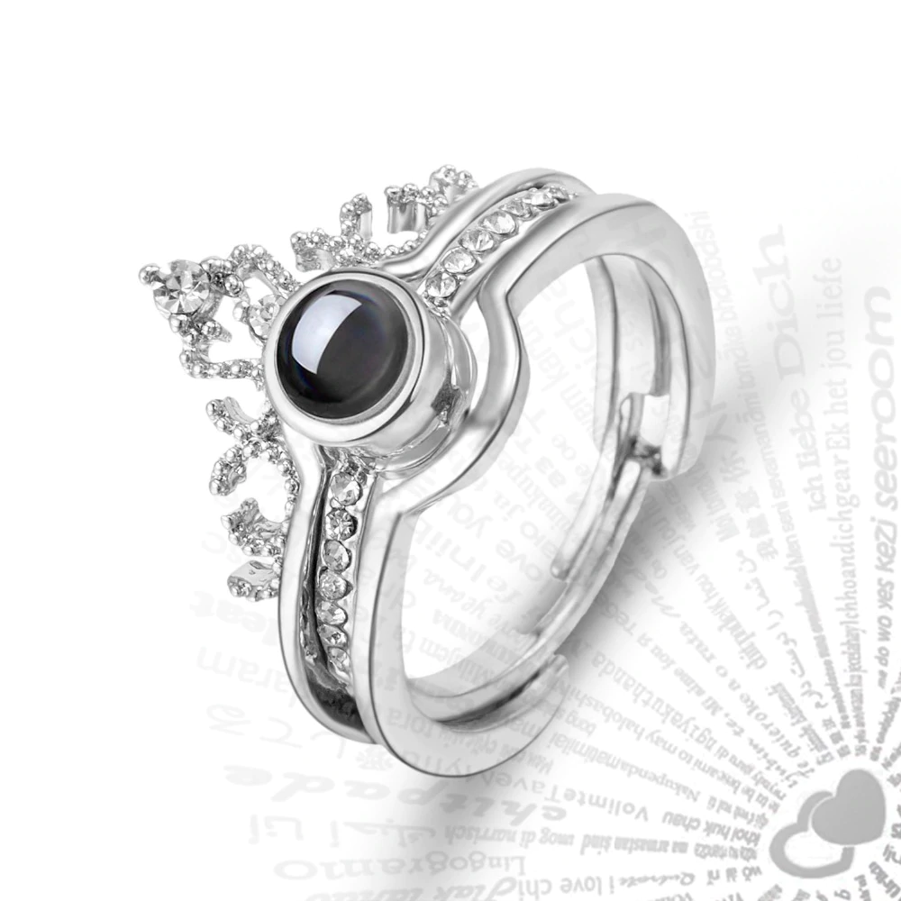 Crown Combination 100 Languages i Love You Projection Ring Couple Romantic Love Memory Wedding Ring Jewelry For Your Loved Once Valentine Gift