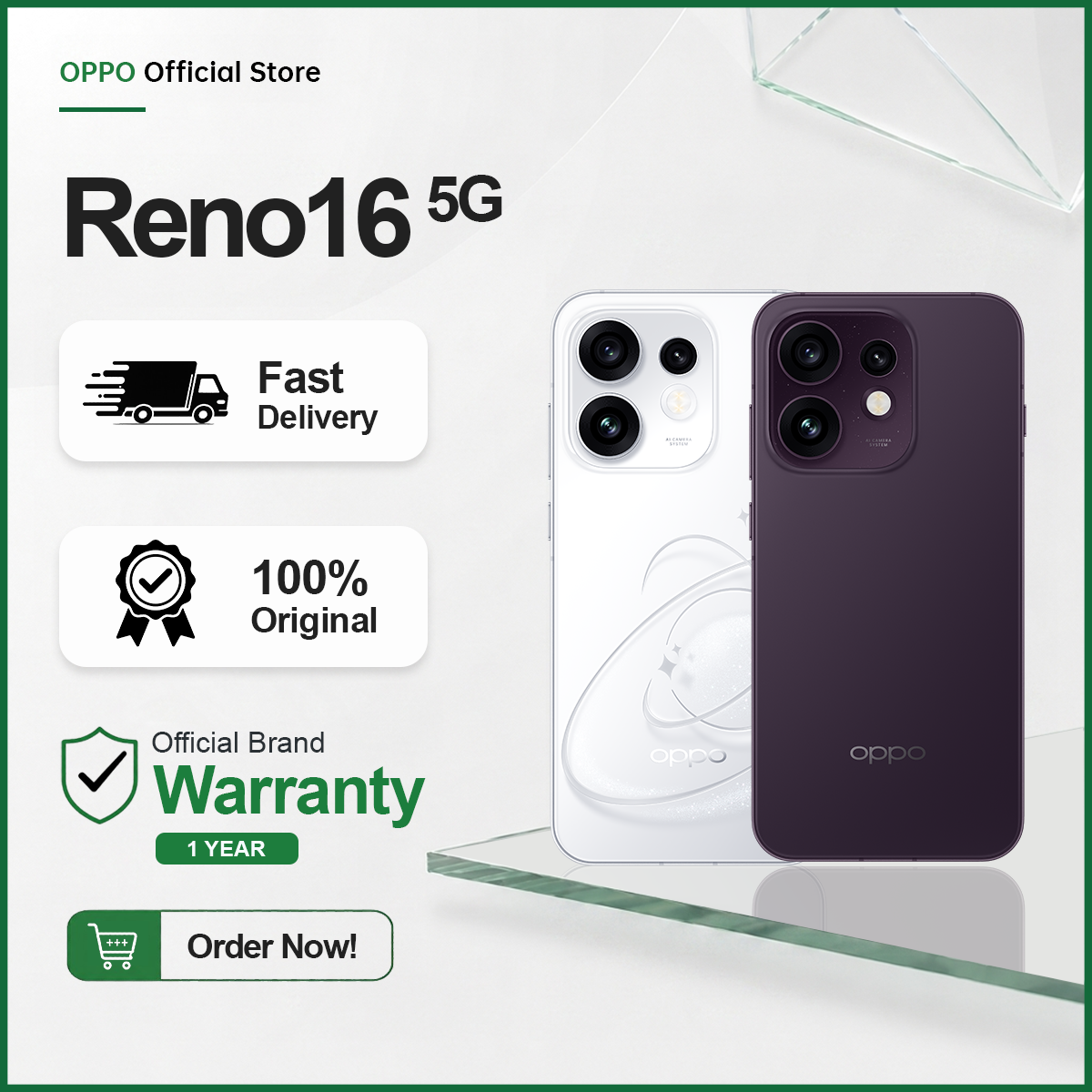 OPPO Reno16 5G | 12GB RAM + 256GB ROM (Get Free Gift Earbuds)