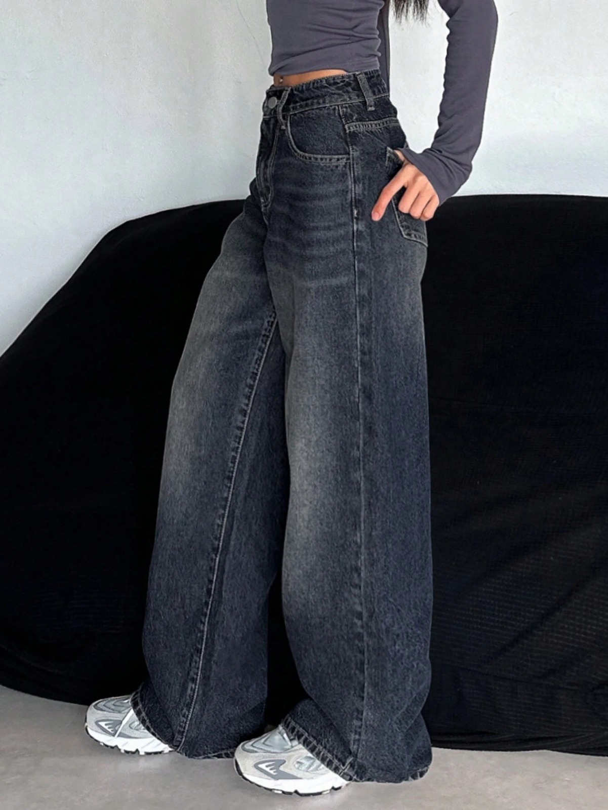 Wide Leg Baggy Relaxed Straight Loose Bottom denim jeans pants for women