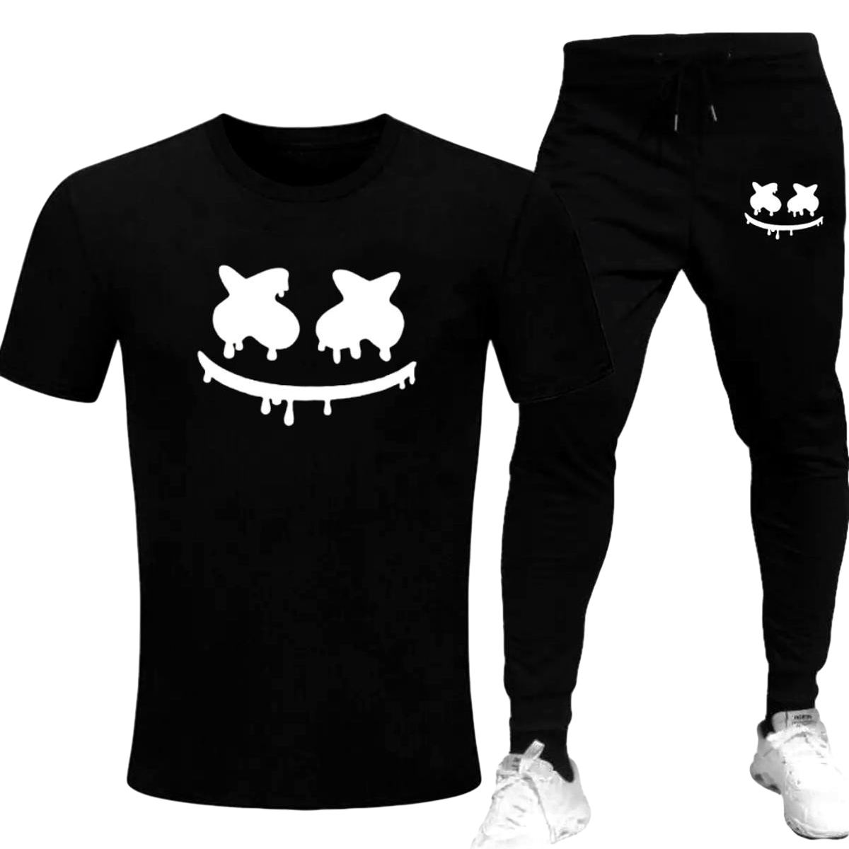 Black Trendy Printed Tracksuit For Men and Boys - Soft and Comfortable Fabric T Shirt and Trouser Printed Tracksuit