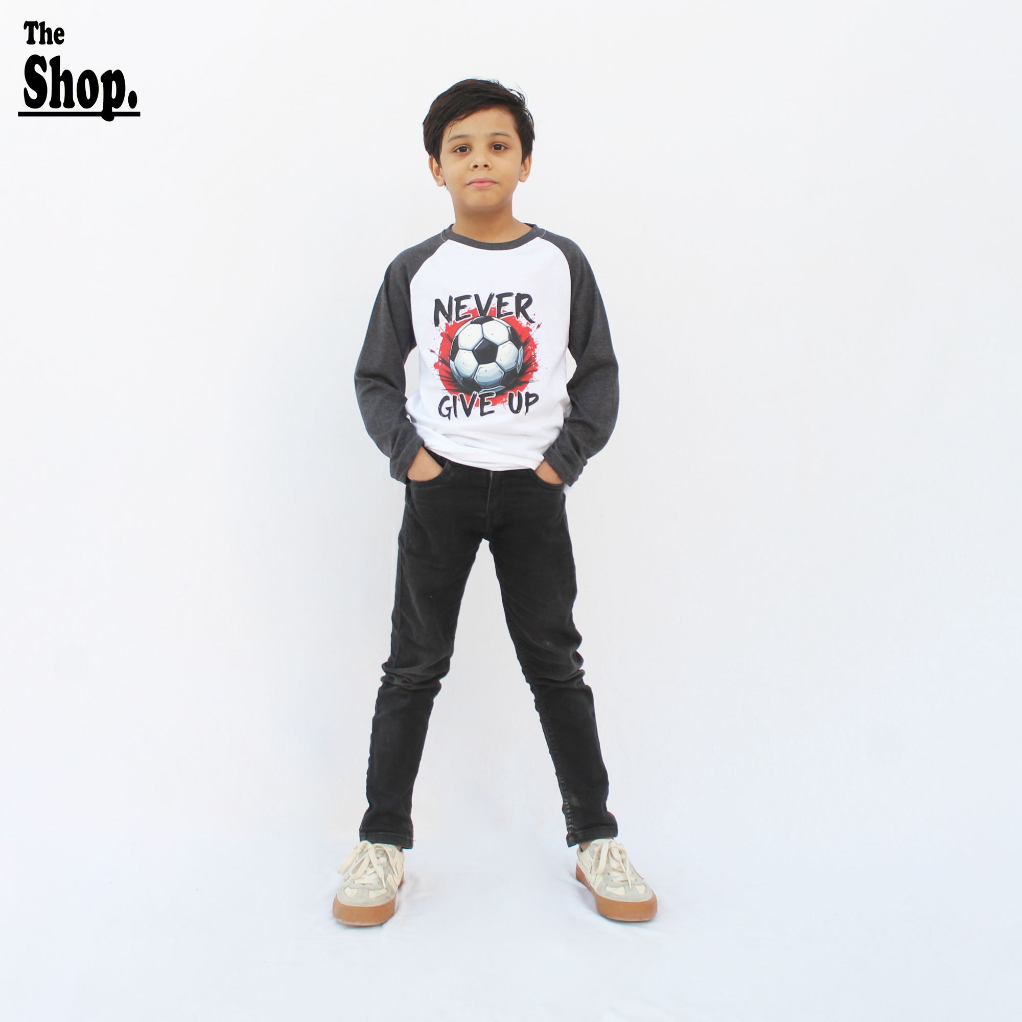 The Shop - Raglan Full Sleeves NEVER GIVE Up T-Shirt For Boys & Girls Kids, 1 Years To 14 Years - RFS-NGUT