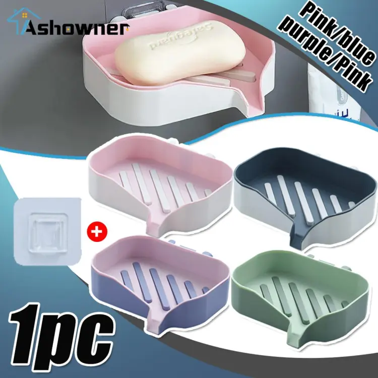 1pc Bathroom Soap Box With Drainage, Wall-mounted & Punch-free Soap Dish  Rack For Wholesale