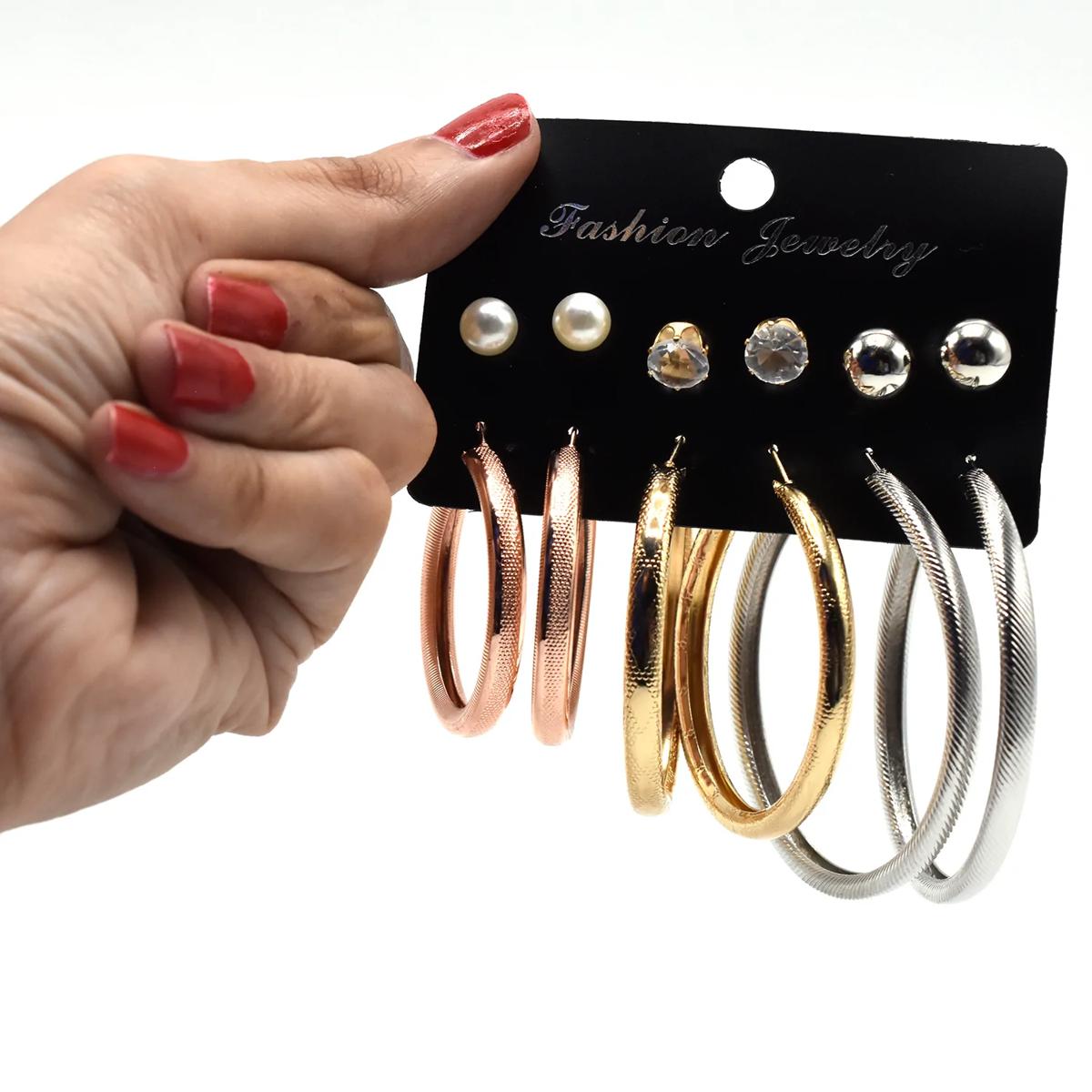 Pairs Round Simple Bali and 3 Pairs Drop Earrings