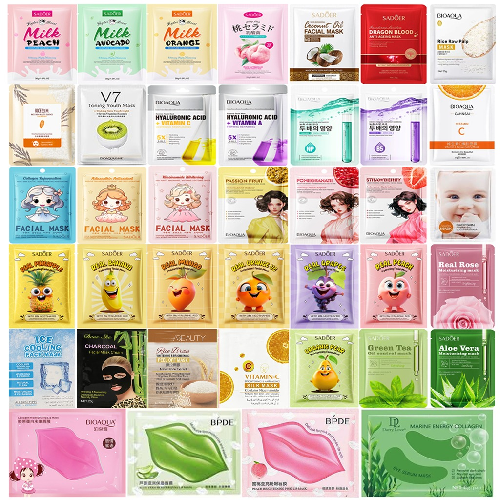 BIOAQUA / SADOER Pack of 15 Moisturizing Facial Face Sheet Mask, Lip mask, Eye mask, Hydrating, Radiance Boost, , Moisturizing, Skin Care Sheet Mask