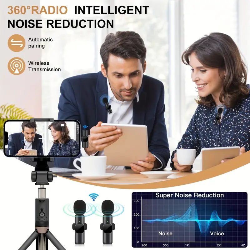 Wireless MIC Type C/Lightning/Android Mic K9 Wireless Double Microphone For Interview, Vlogging , Podcast