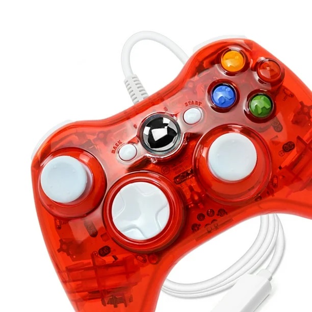 Xbox 360 Wired Controller – Transparent Red Edition Gaming Controller for Windows PC & Xbox 360