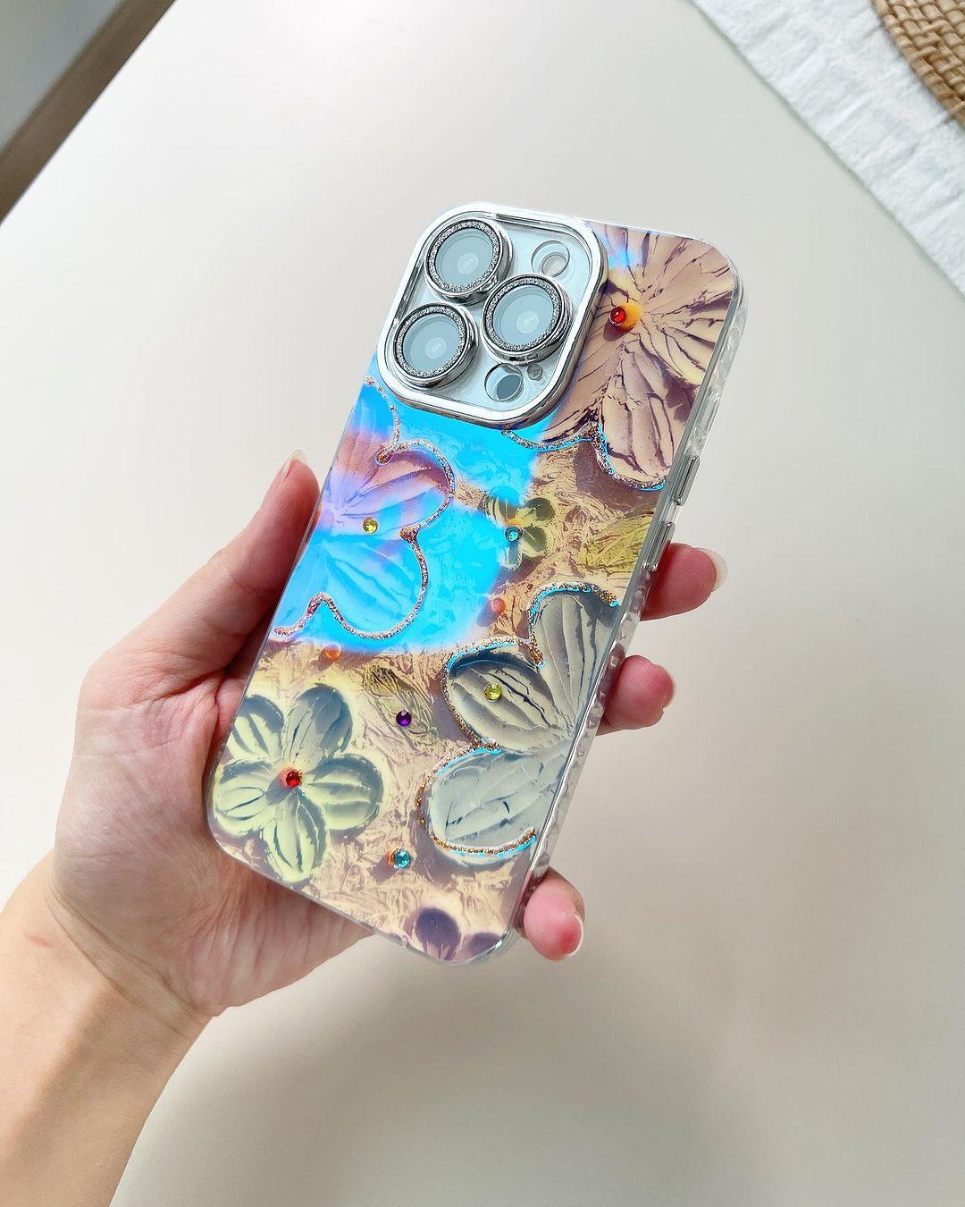 Floral 3D Gem Work Smartphone Case for XR, 11, 12, 13, 14, 15 16 Models