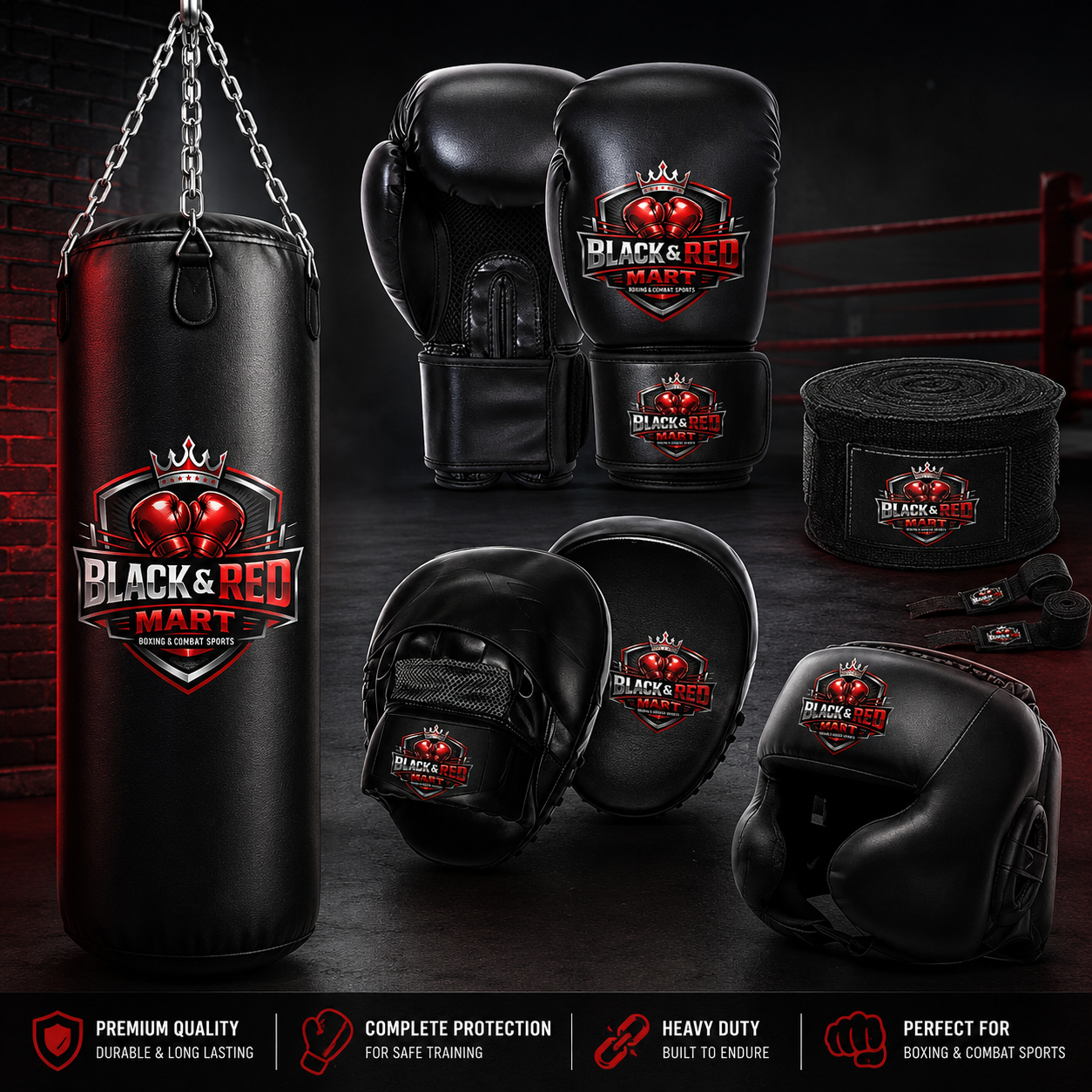 Boxing bag 3 feet & 4 Feet Boxing Kit Set With Head Gear Boxing Gloves 12oz Hand Wraps 5 Meter Focus Pads Pair Pack of 6 For Adult