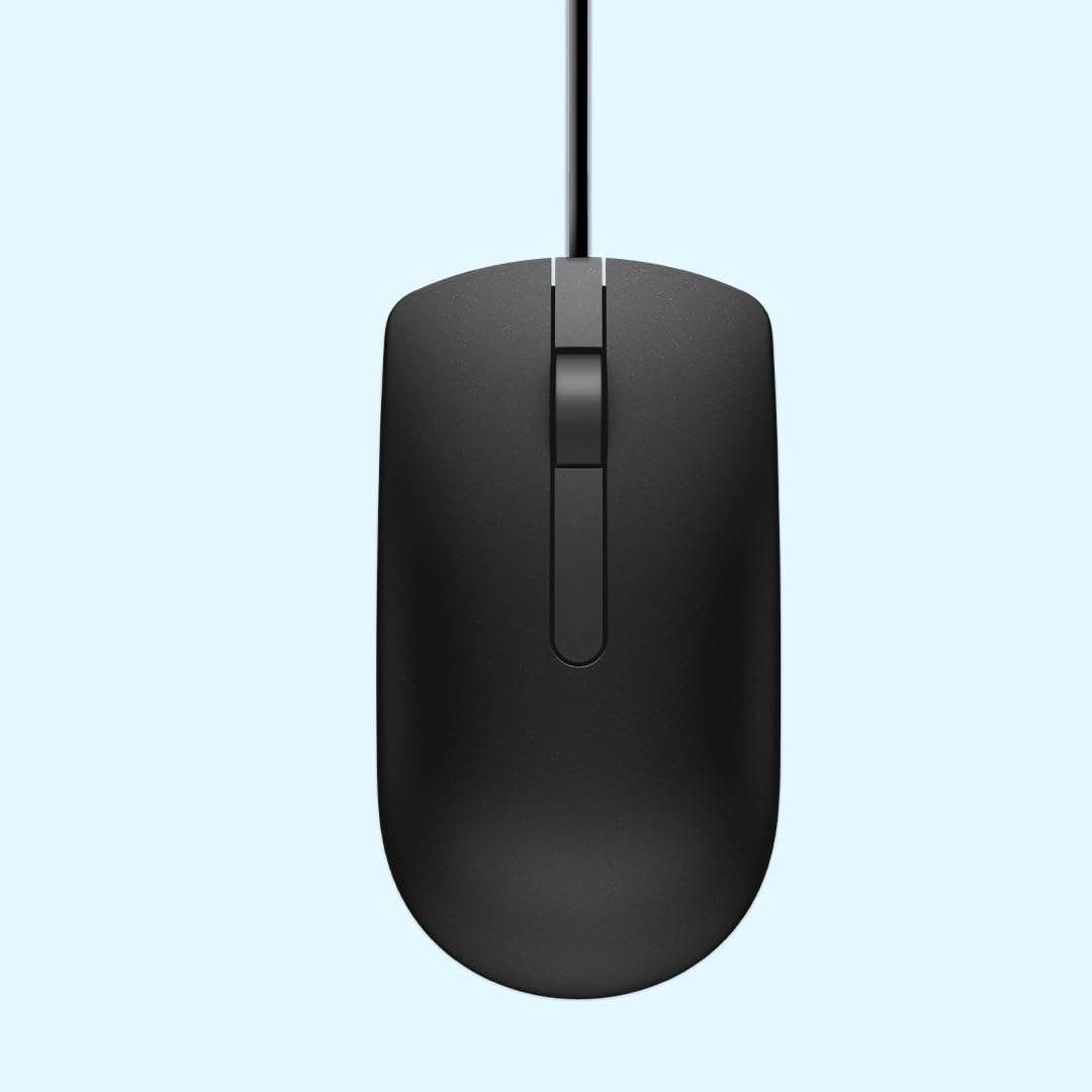 Dell USB Optical Wired Mouse – Original Branded 3-Button High Precision 1000 DPI Sensor | Ergonomic Grip | Plug & Play – Black