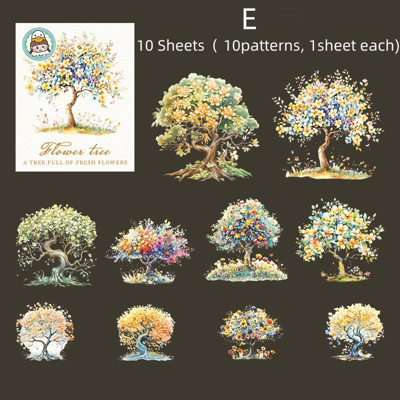 Panda Online 10PCS Trees Full Of Flowers Series PET Waterproof Stickers