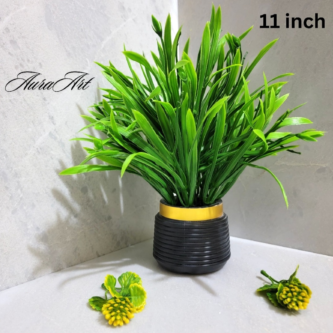 Green Artificial Grass Plant leave with White Pot Decorative Flowers Plants best for Home and office Décor