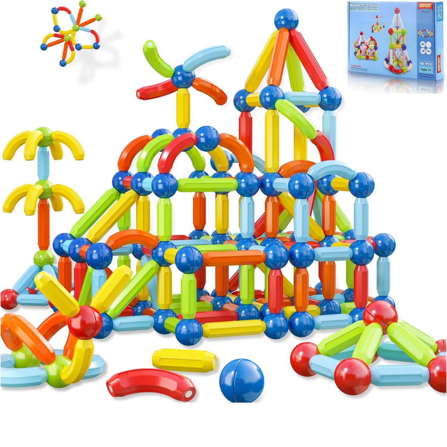 Magnetic Toys Building Blocks  36/42/64/25 Pcs Kids Magnet Balls and Rods Set  Toddler STEM Sticks Toy  Learning Educational Block Games Stacking Toys for Boy Girl Age 3+ Years Old Preschool