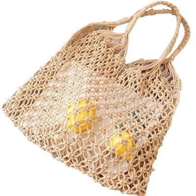IELGY Fishing net woven bag vacation beach bag handbag