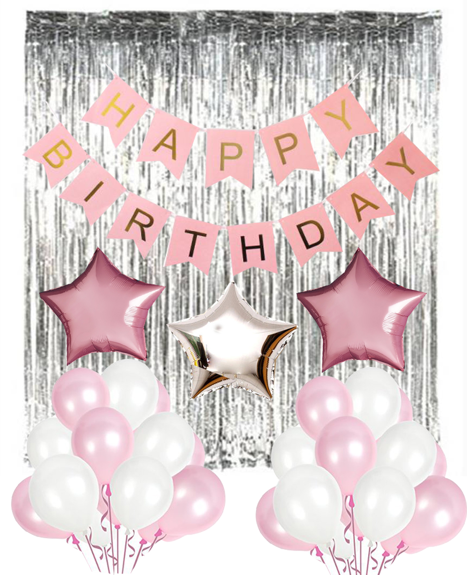 Happy Birthday Pink Silver Set