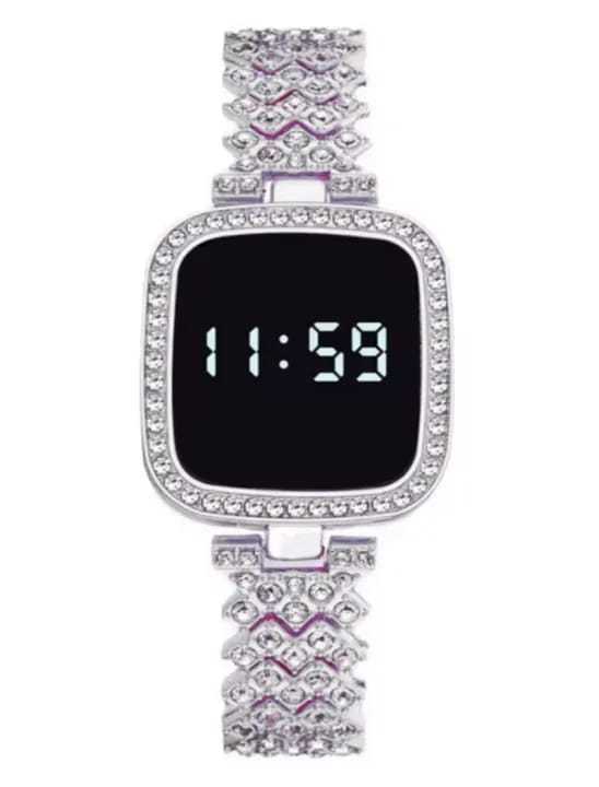 Full Diamond Touch Screen LED Watch Steel Chain with Diamonds Ladies Watches for Female Women Girls