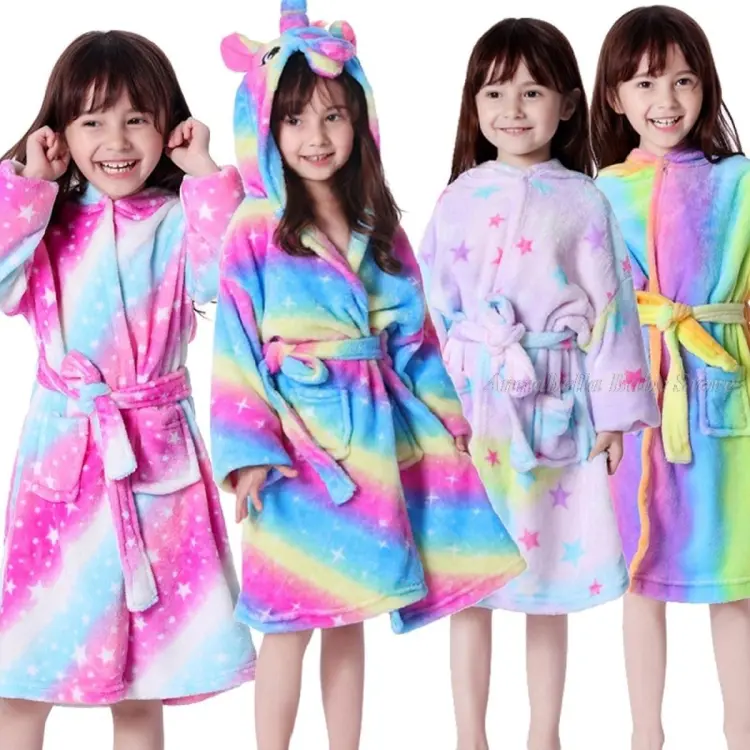 Baby Girls Robe Pink Hooded Dressing Gown Cute Soft Fleece Nightwear Bath  Robes