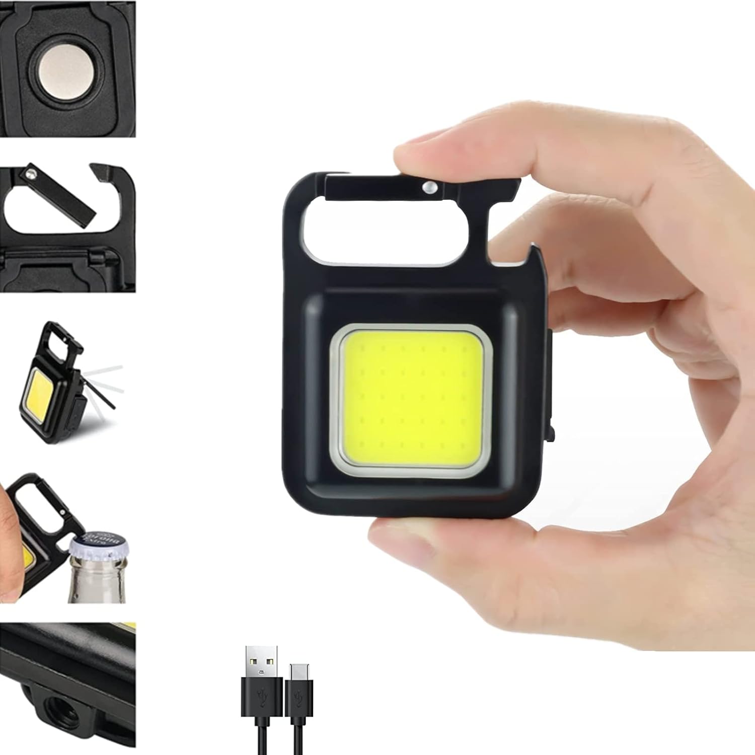 SP Dealz COB Mini Flashlight Keychain – USB Rechargeable LED Work Light with 3 Modes, Portable Pocket Torch for Camping, Emergency & Fishing – Aluminum Body