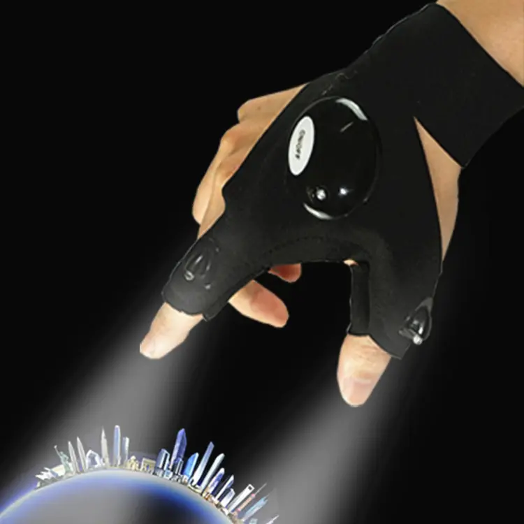 USB Recharge Outdoor Fishing Magic Strap Fingerless Gloves Night Light  Waterproof Fishing Gloves with LED Flashlight Rescue Tool