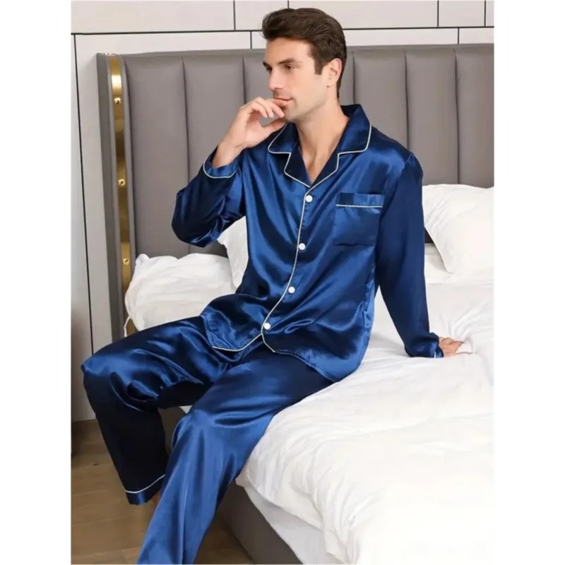 Night Wear for men Nighty Finely Stitched Men Silk Satin wear Pajamas Set, NightWear for men Night suit for boys and men, Sleeping Dress Mens Sleepwear Loungewear Sleeping Suit lingerie  shirt and Pajama ,Night Dress for men