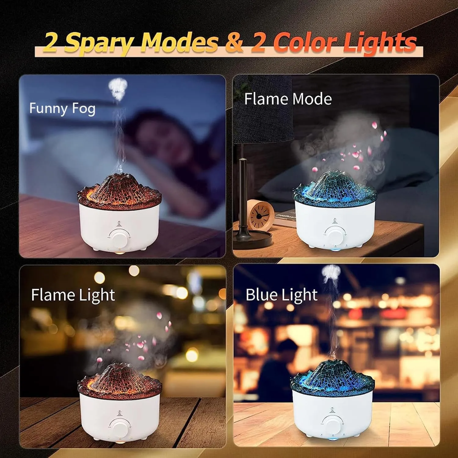 Flame Air Diffuser Volcano Aroma Diffuser Auto-Off Aromatherapy Oil Volcano Diffuser, 560 Ml Aroma Diffuser Humidifier For Bedroom, Office, Living Room Home Cool Air Fragrance Volcano Humidifier