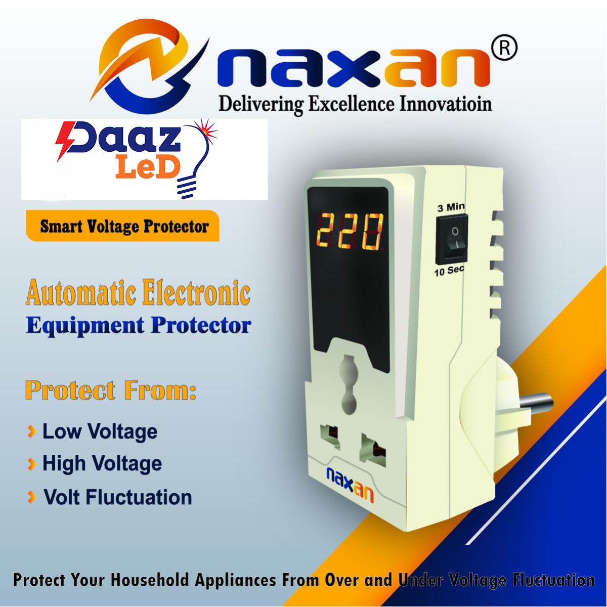 Naxan Automatic Electronic Equipment Protector ,Muhafiz Voltage Protector , Smart high low voltage Protection Equipment , Fridge Protector , LCD Protector , Muhafiz Switch