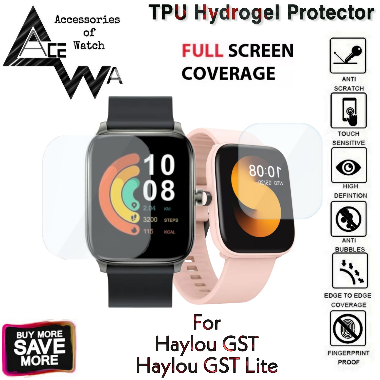 AceWa 1 Pcs Hydrogel Film Protector for Xiaomi Haylou GST Ls09B / Haylou GST Lite Watch Full Screen Protector Mi Haylou GST Ls09B Smart Watch TPU Soft Clear Jelly Protective F