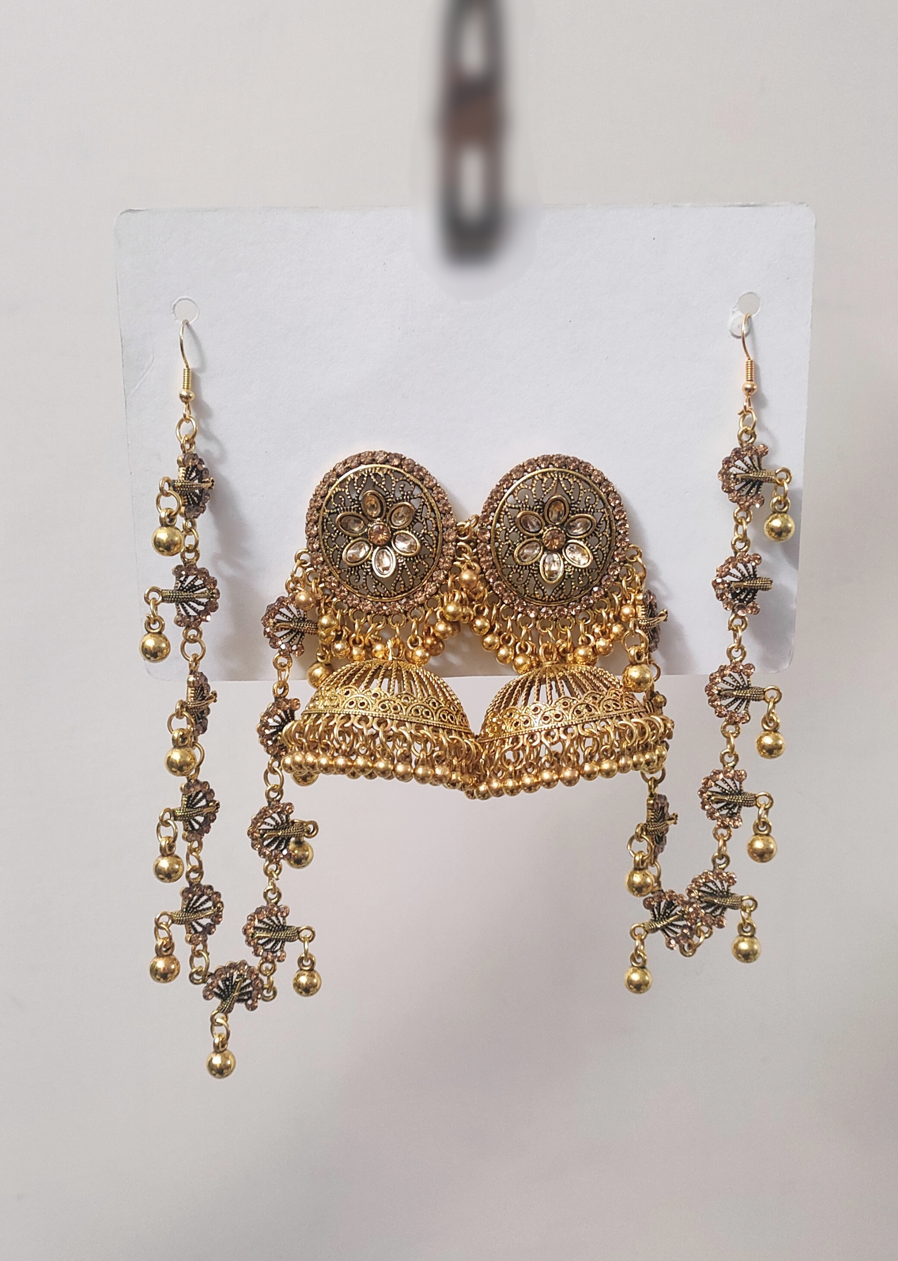 Jhumka Rhinestone Beautiful Peach Golden Rhinestone Jhumka Bali with Pearls Sahara for ...