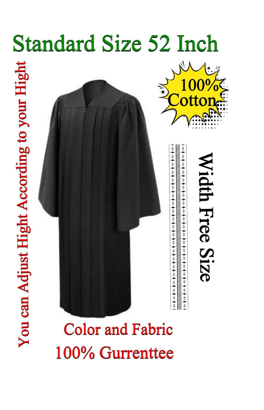Premium Black Cotton Academic & Legal Gown – Unisex Teacher & Lawyer Robe | Color Guarantee | Comfortable Graduation, Court & Teaching Wear for Men & Women Pakistan