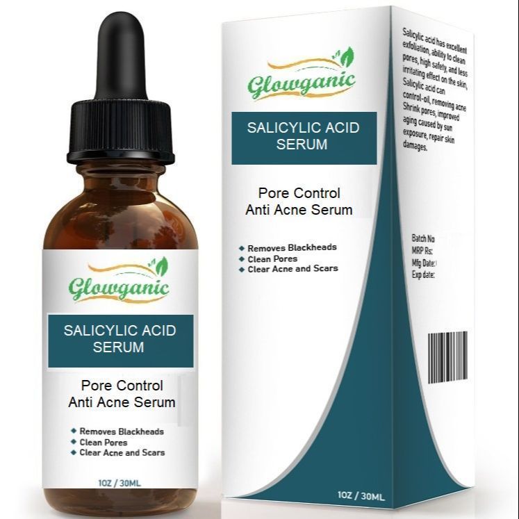 Glowganic Salicylic Acid Serum with Niacinamide & Hyaluronic Acid for Clear Acne, Unclog Pores & Control Oil (30ML)