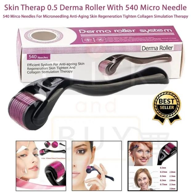 Derma Roller 0.5mm 540 Micro Needles for Hair Growth & Facial Skin Therapy | Anti-Aging, Acne Scars Removal, Wrinkle Repair Skin Care Tool for Men & Women