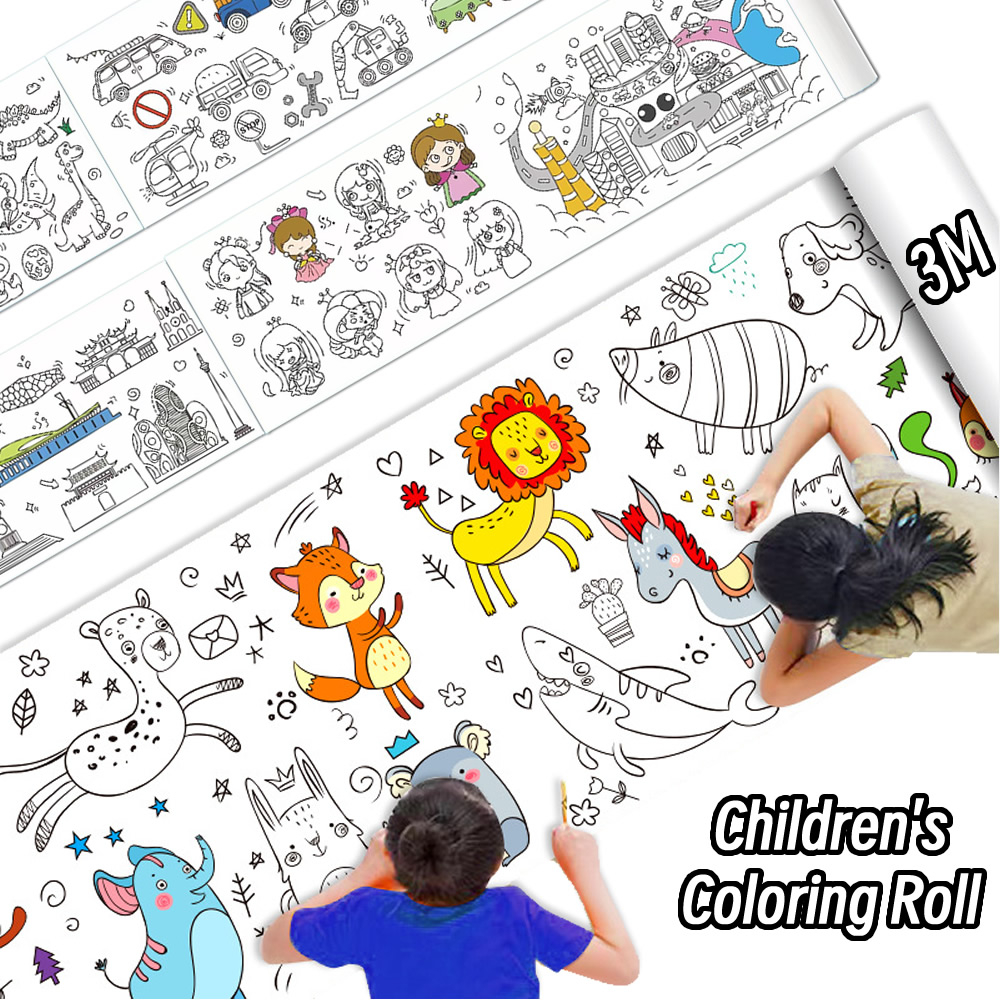 Roll painting paper board- Space Food Animal Canvas Children's Drawing Roll DIY Coloring Paper Roll Color Filling Graffiti Paper-cut Painting School