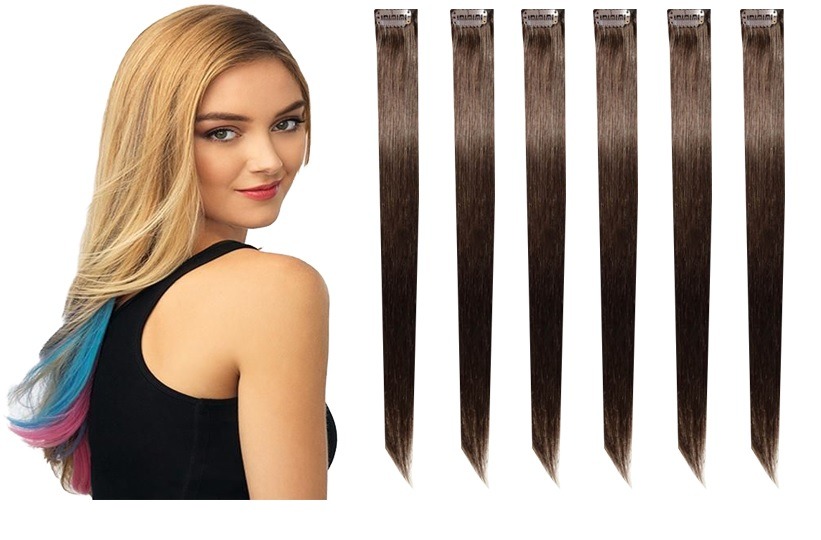 5 pieces  single clip in hair extension for girls random colors