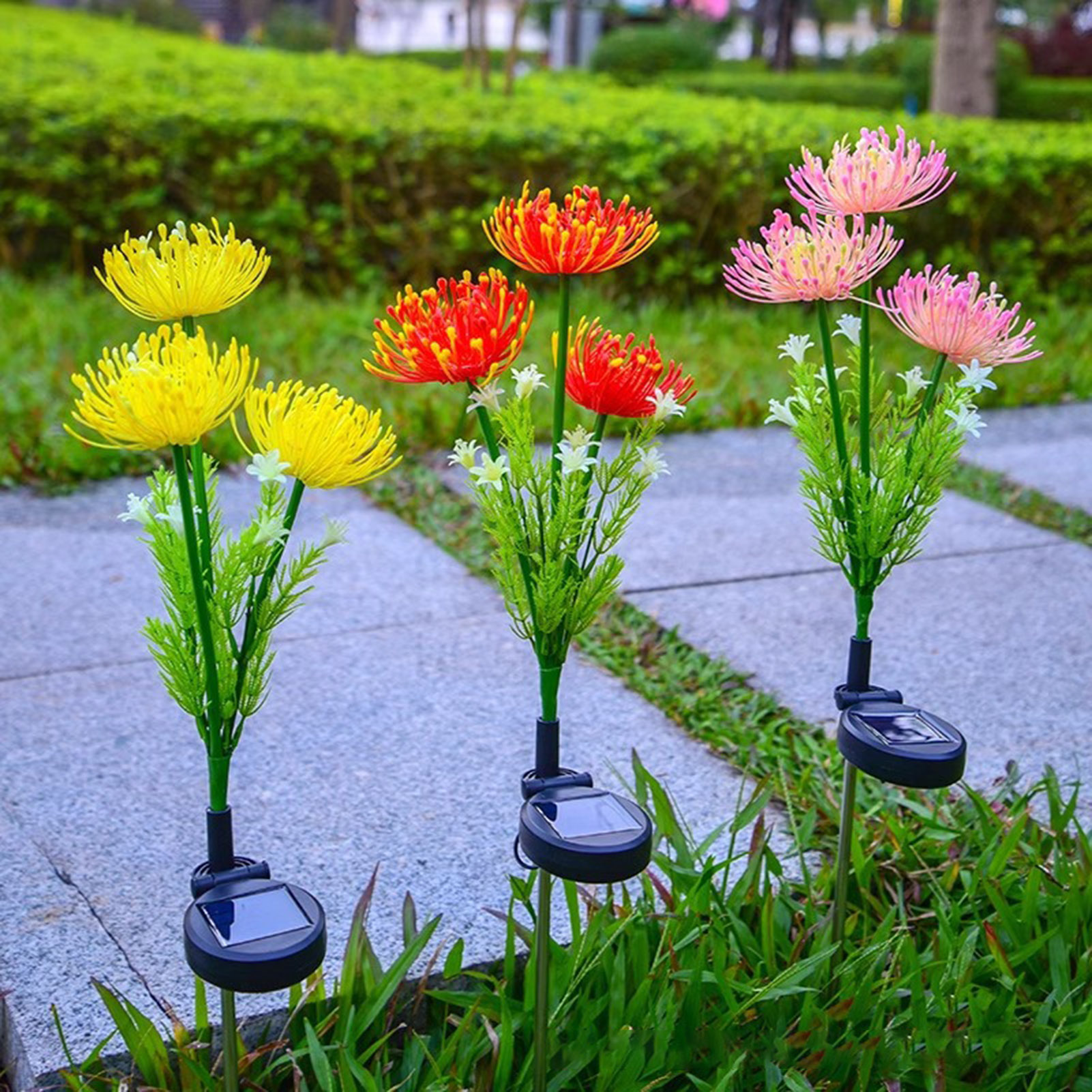 2 Pack Solar Sunflower Lights - 12 Warm White LED Outdoor Decor Flowers For Garden, Yard, Patio (IP65 Waterproof, 29 Inches Tall)