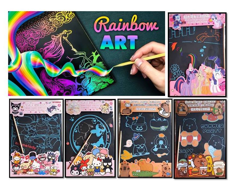 Extra Large Rainbow Scratch Painting Sheets for Kids – A4 Size, Pack of 2 | Creative Scratch Art Paper for Drawing & Fun Activities