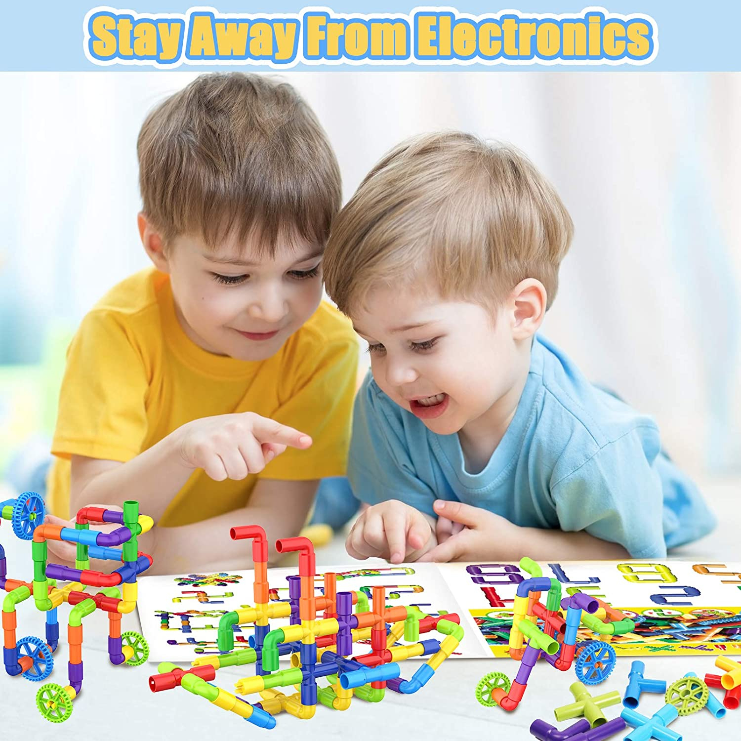 50 pes Educational pipe Blocks-Colorful Creative Pipe Puzzle Building Blocks for Kids / Pipe Puzzle Building
