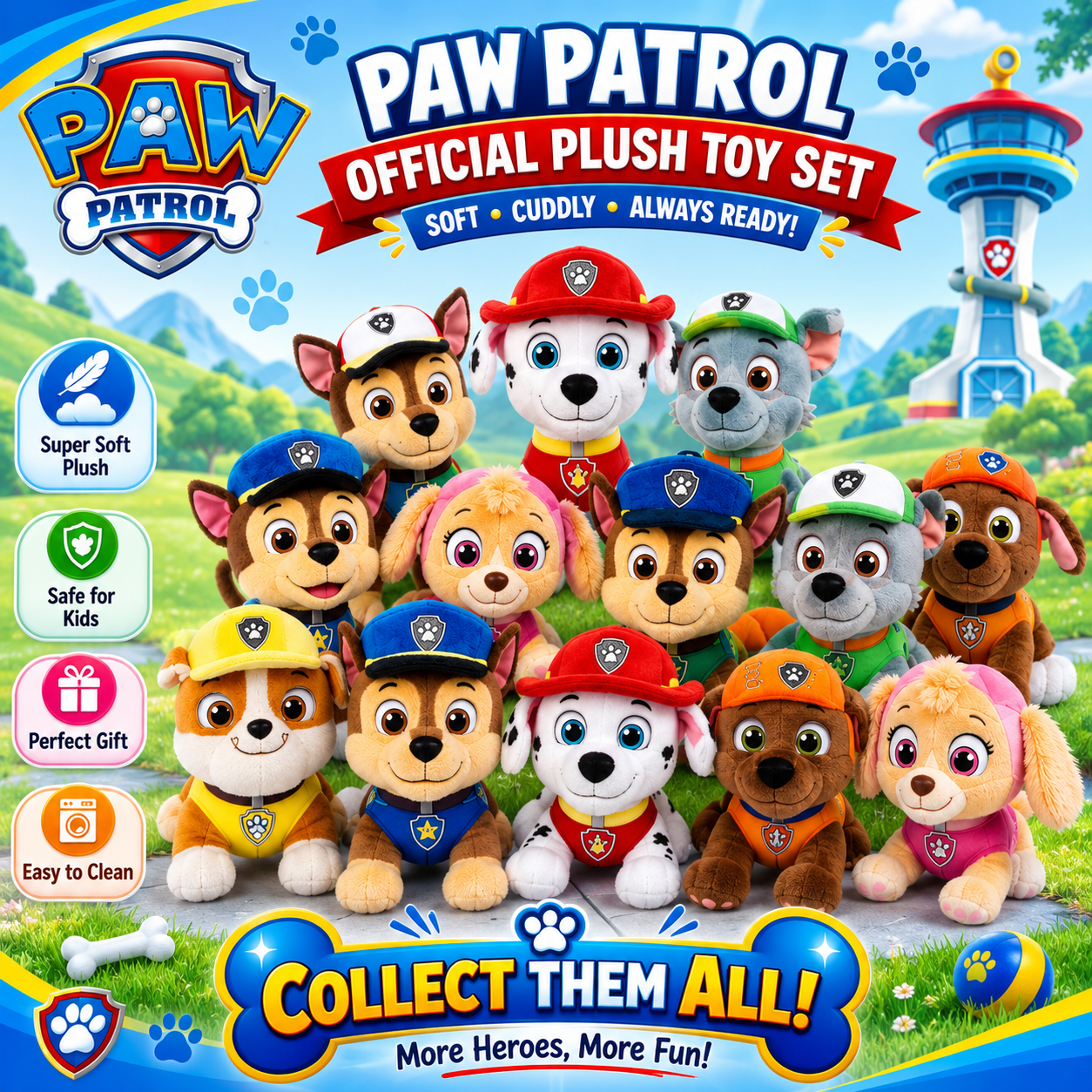 Paw Patrol Official Plush Toy Set – Soft & Cuddly Stuffed Animal Action Figures Bundle (Chase, Marshall, Skye, Rubble, Zuma, Rocky)