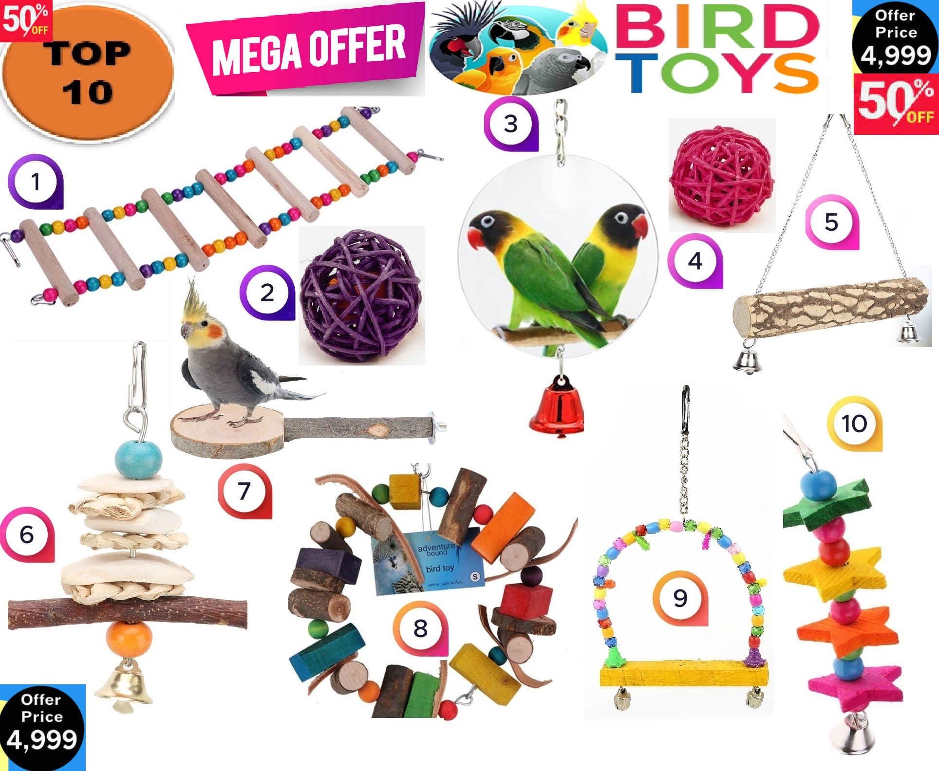 UK BIRD TOYS TOP 10 Packs Parrot natural wooden Chewing Toys
