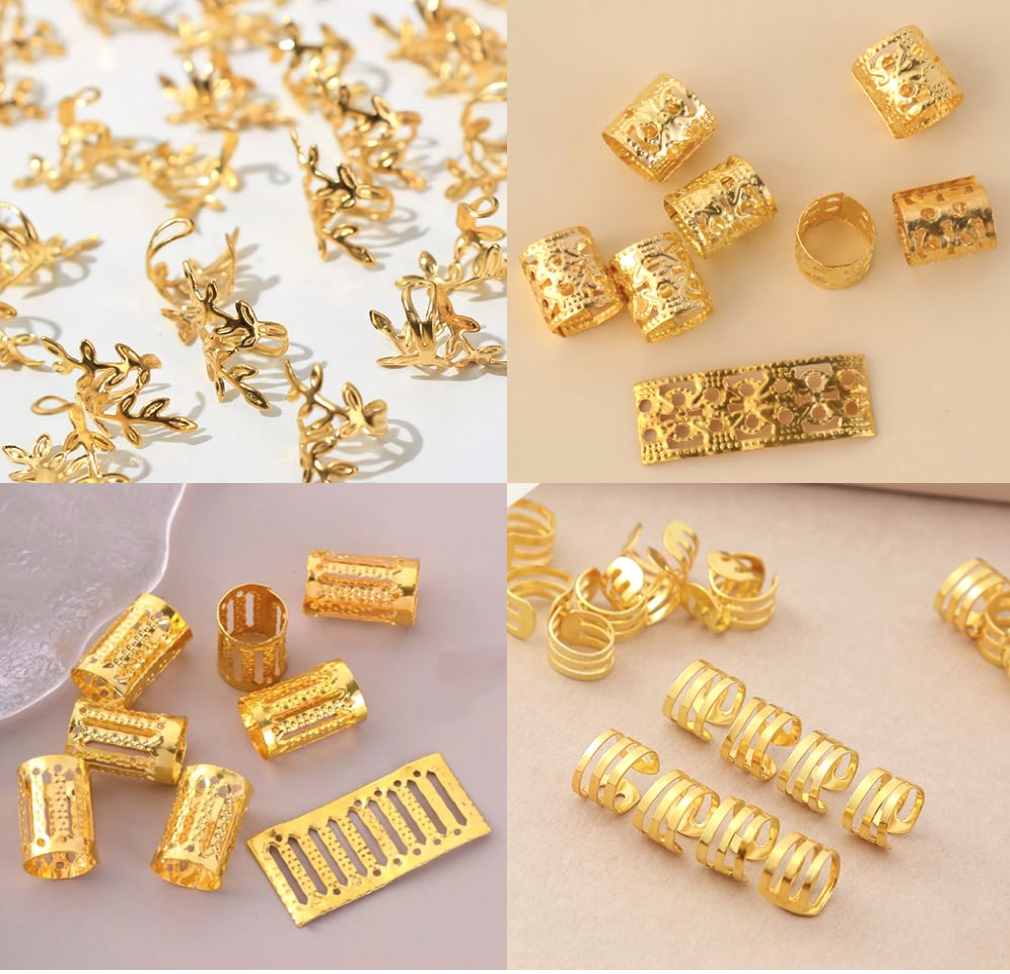 40PCS Hollow Out Hair Ring Gold Headwear Dreadlocks Beads Hair Braid Rings Clips DIY Hair Braid Tubes