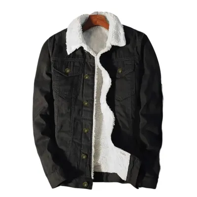 Black fur 2024 denim jacket