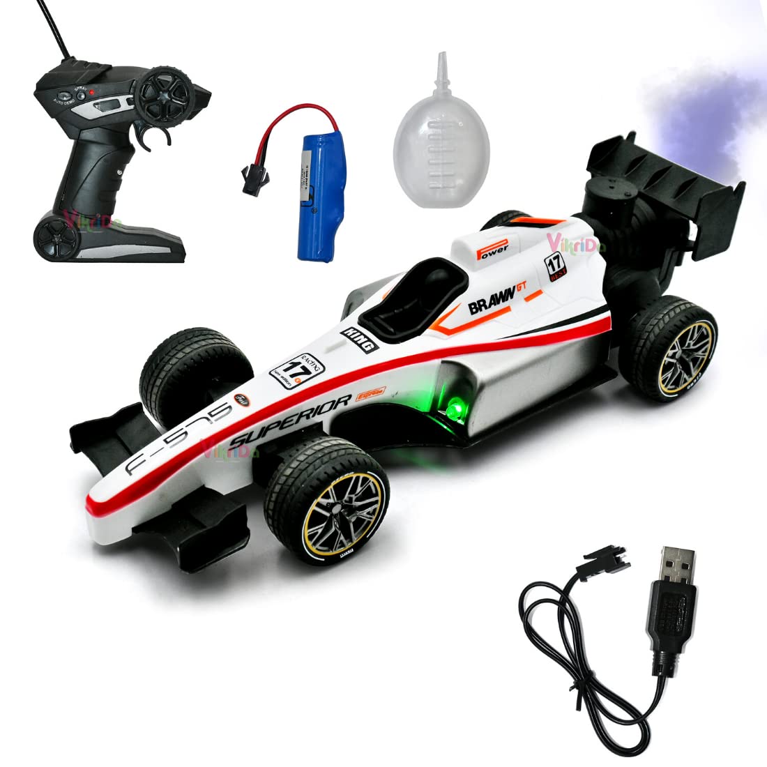 High Speed RC Car Remote Control 2WD F1 Car for Boys | Smoke Spray Remote Car for Kids 5+ Years | Scale 1:14 Big Formula Car Toys for Boys with Light and Flame - Rechargeable