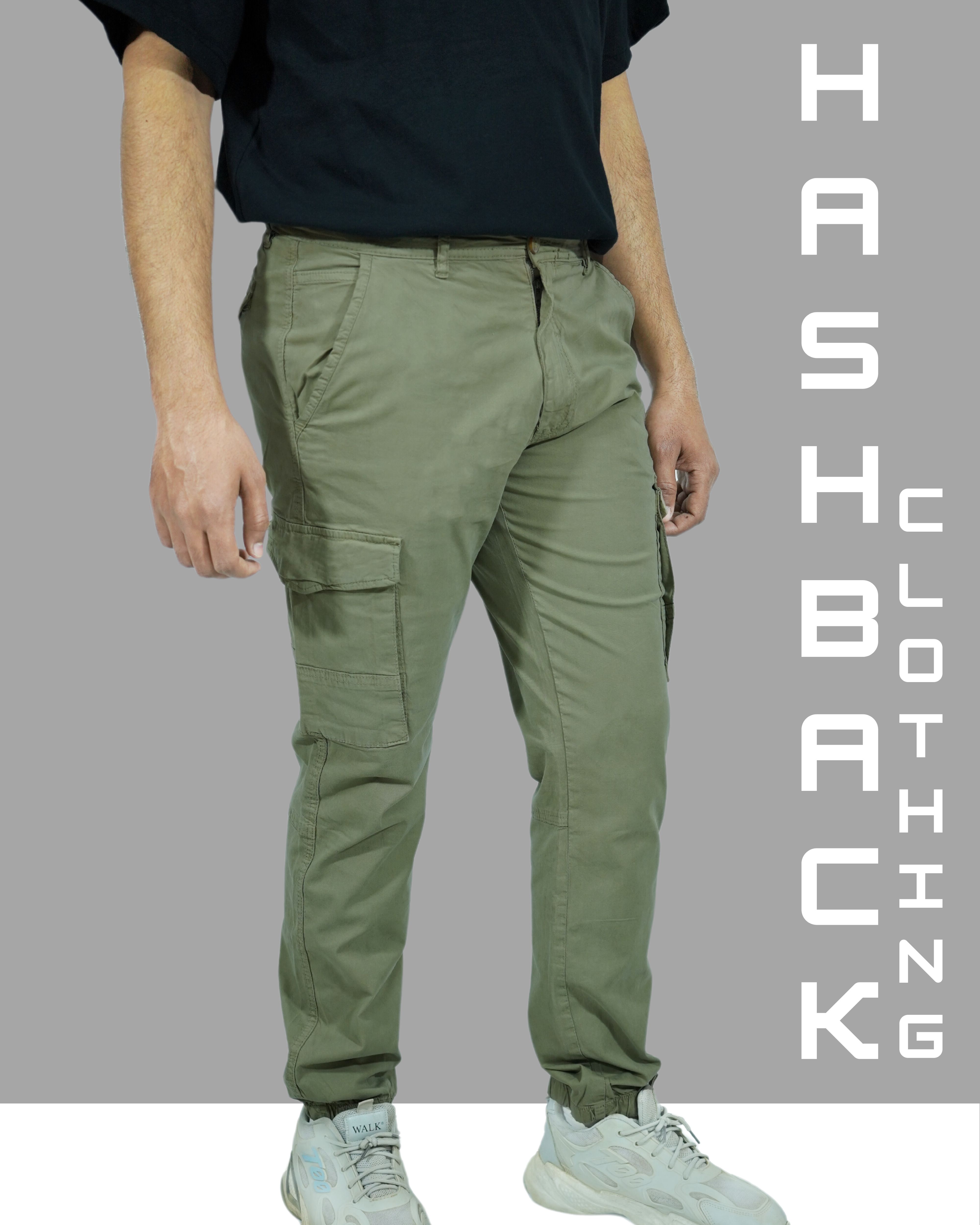 HashBack Men's Cargo Jogger Trousers Multicolor Cotton Summer 6-Pocket Elasticated Bottom Stylish Fit