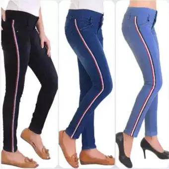 ladies striped jeans