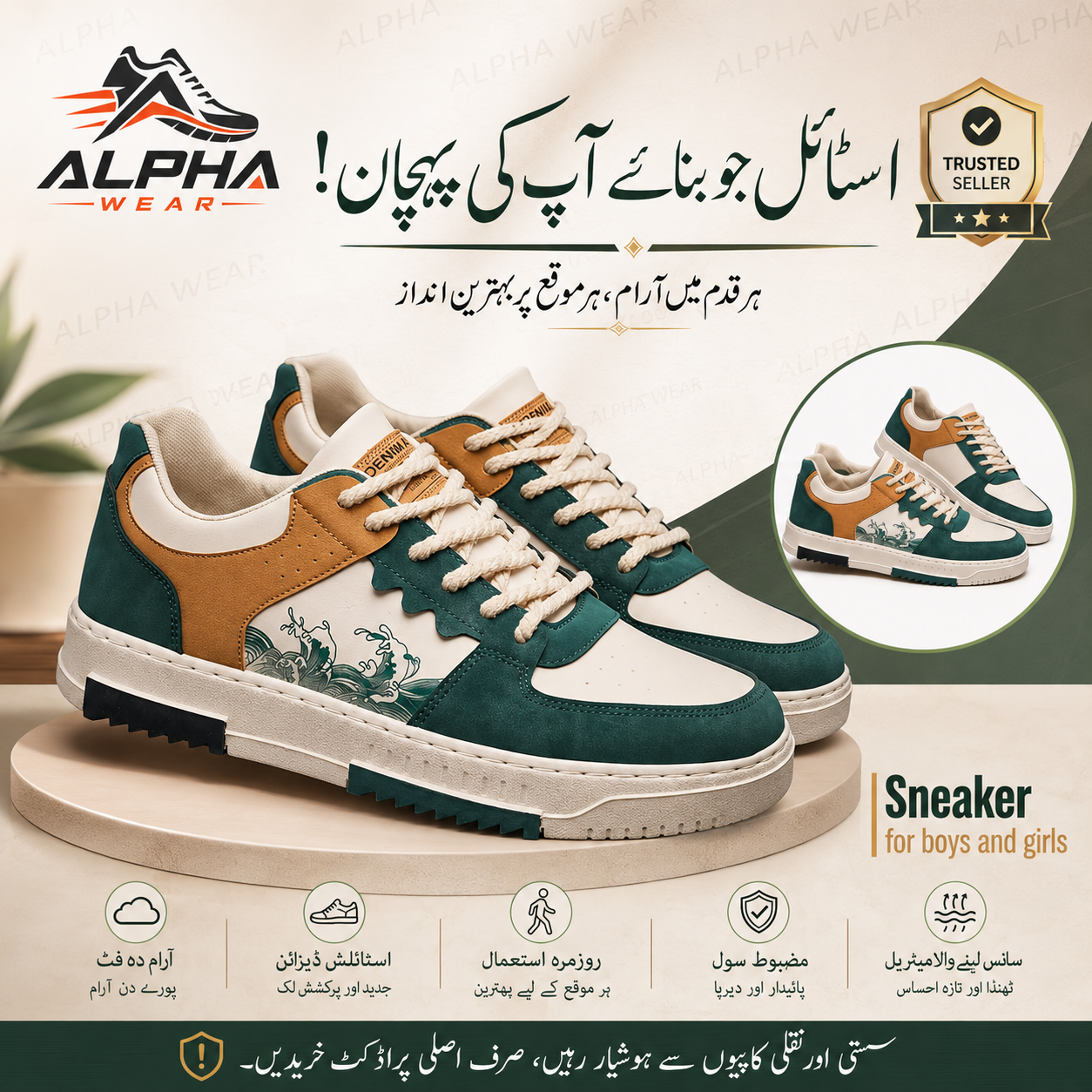 Alpha Wear Stylish Sneakers Shoes for Men Women Boys Girls | Casual Fashion Joggers | Trendy Lace-Up Sneakers | Comfortable Walking Shoes | Blue White & Green White | EU Size 6-11